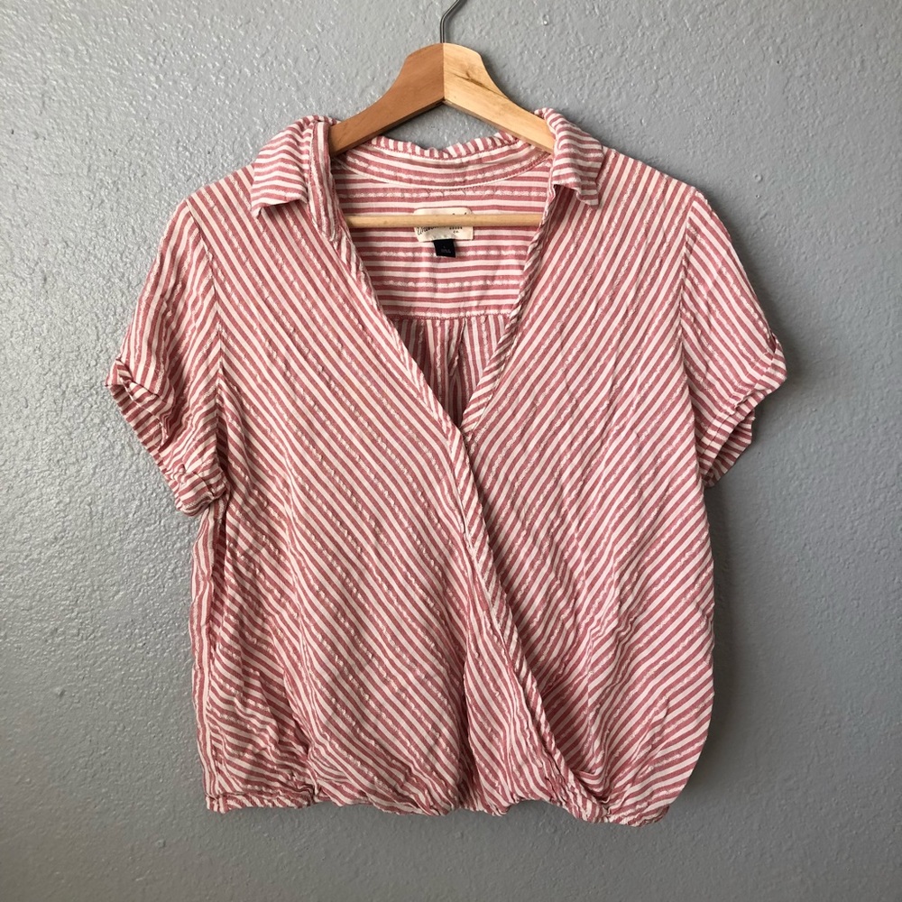 Universal Thread Striped Pink Wrap collared Top